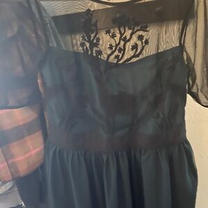 Black and Green Sheer Dress with Floral and deer Embroidery